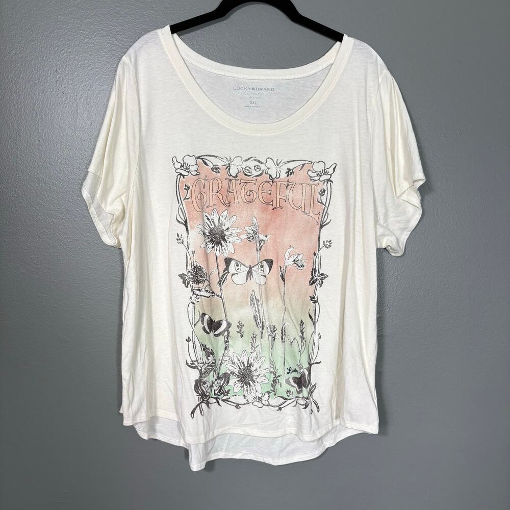 Lucky Brand White Grateful Dead Boho Festival T-Shirt - Size XXL - Women's Tee